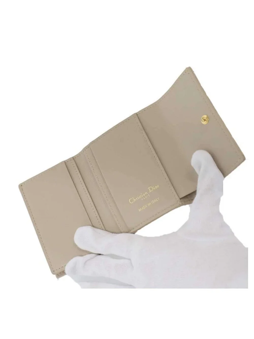Dior Caro Veronia Cannage Quilted Compact Wallet Beige